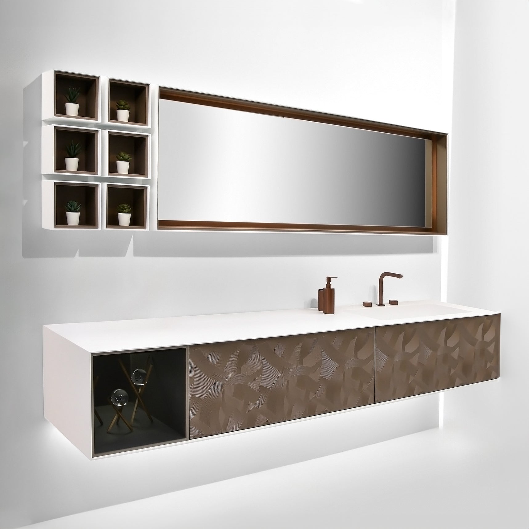 Minimal Arte ist ein modernes Badmöbelset, hochwertig und kunstvoll gestaltet. Entdecken Sie auch moderne Waschbecken mit Unterschrank in Beige.