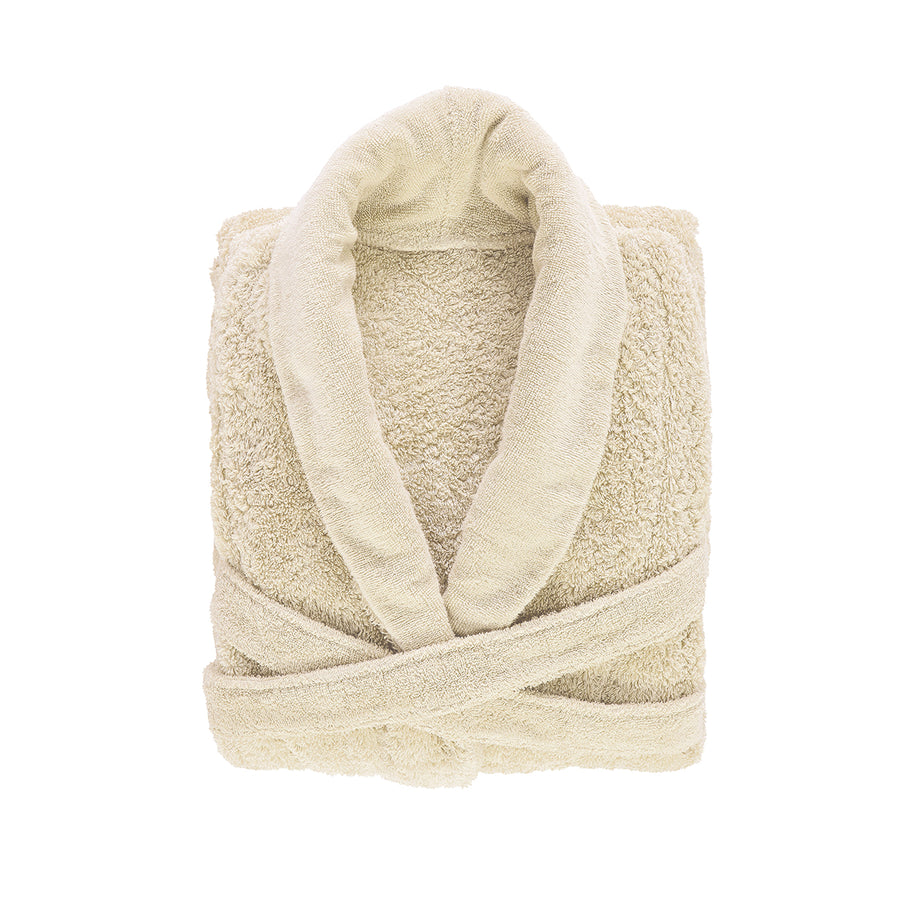 Premium Bademantel für Damen und Herren aus ägyptischer Giza Baumwolle mit 700 g/m² in Vanille-Farbe. Jetzt erhältlich in der Tiamont Online Boutique für edle Badmöbel.