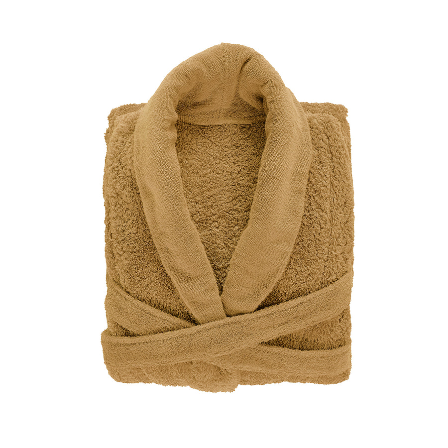 Premium Bademantel für Damen und Herren aus ägyptischer Giza Baumwolle mit 700 g/m² in Gold. Jetzt erhältlich in der Tiamont Online Boutique für edle Badmöbel.