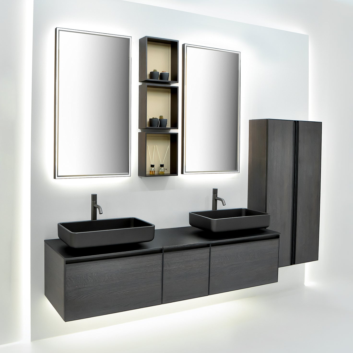 Quatro · Schwarz, Designer-Badmöbelset mit Doppelwaschbecken