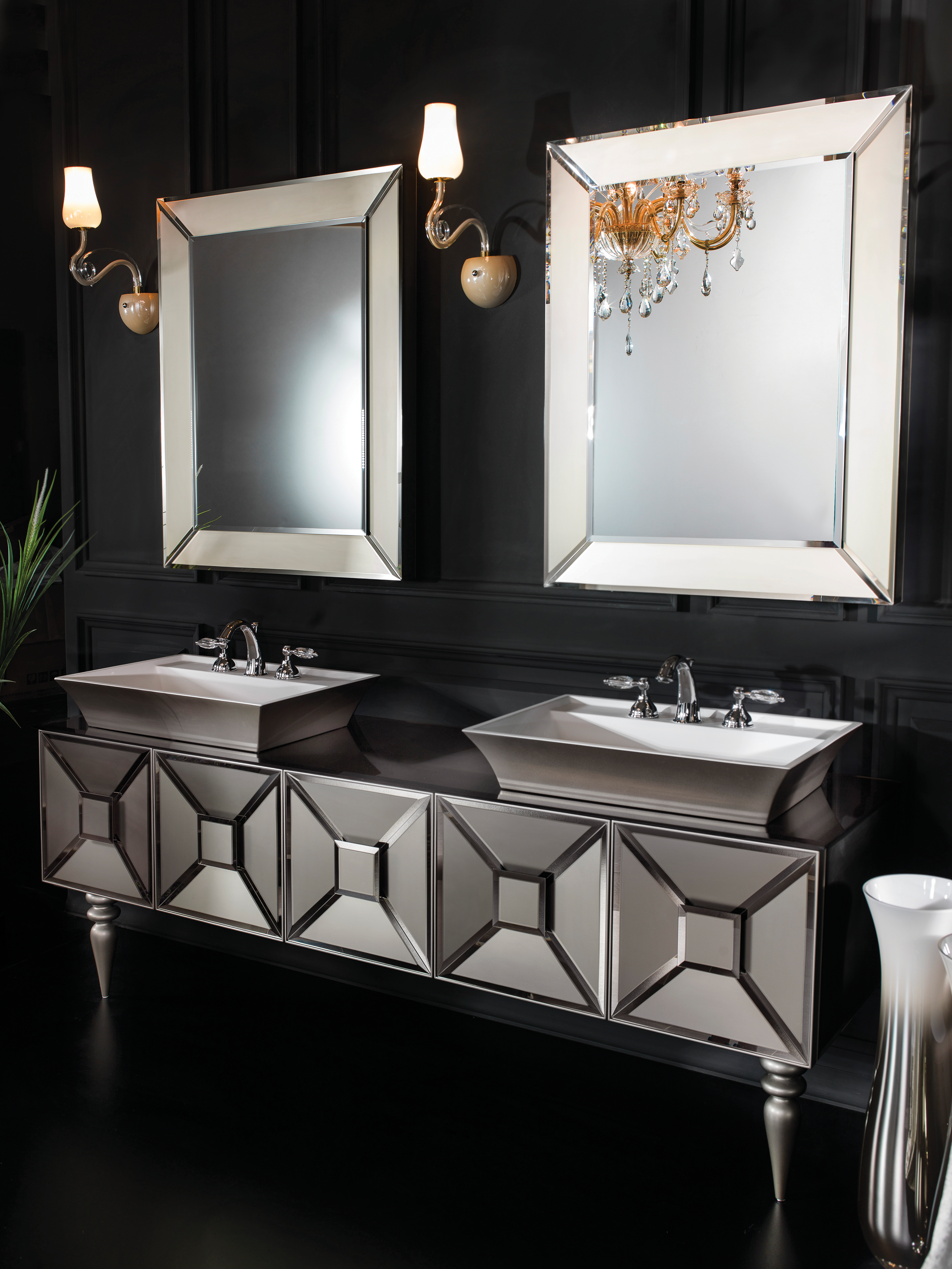 Fiaba - Grau, Badmöbel Set mit Waschtisch, Beischrank, Doppelwaschbecken und Spiegel