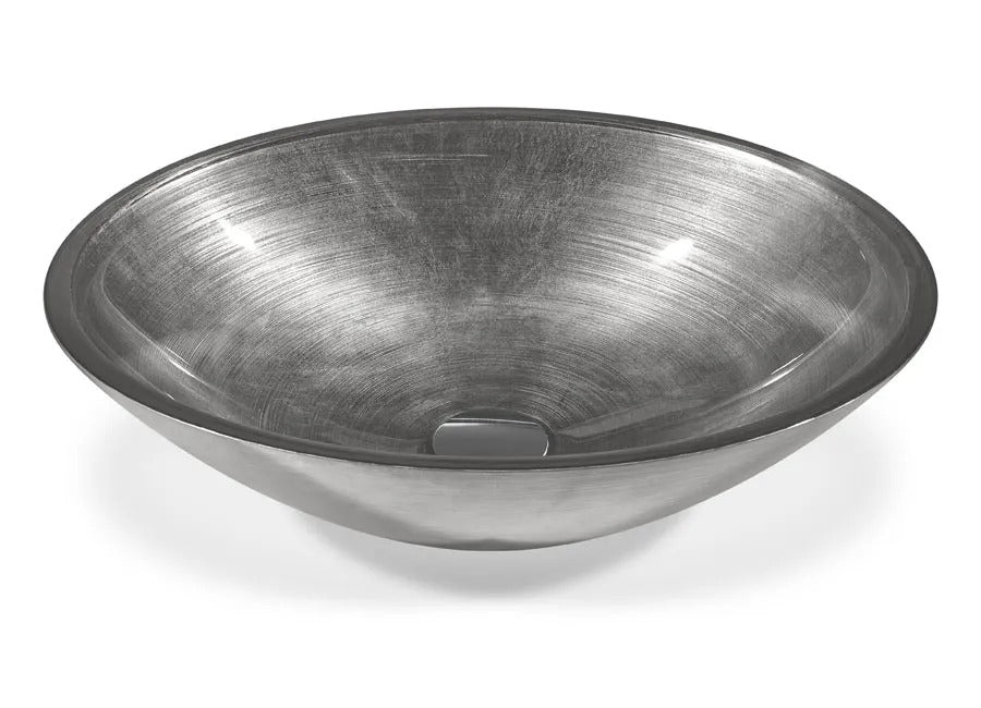 SICIS® Doh Glaswaschbecken Almenus 2 oval in Silbergrau – Aufsatzwaschbecken 50 × 40 cm aus bleifreiem Glas mit Rigato-Rillenstruktur