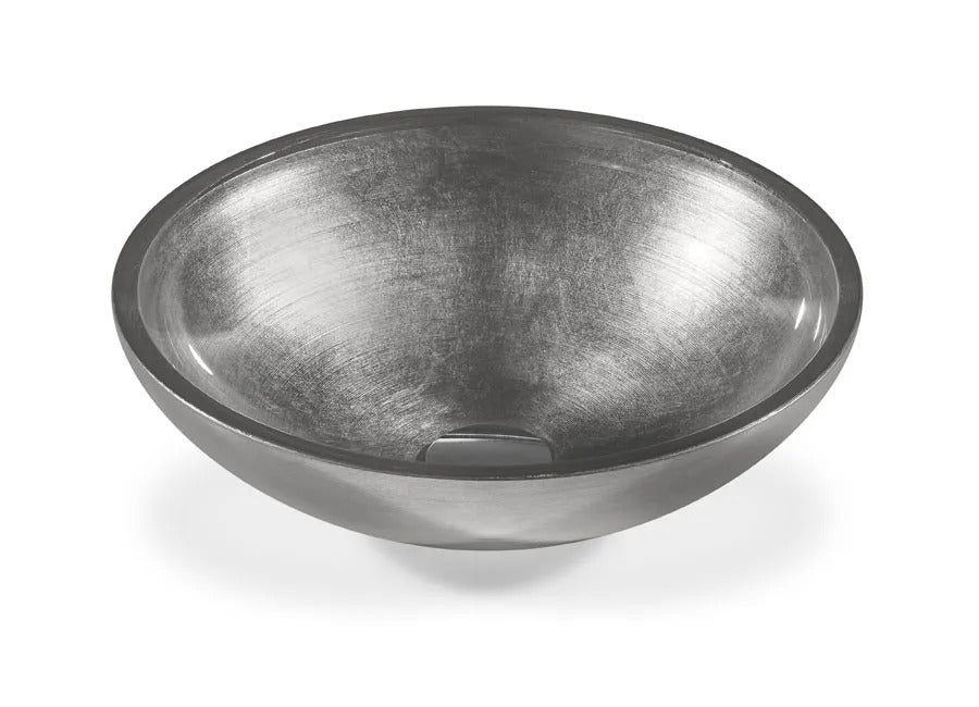 SICIS® Doh Glaswaschbecken Almenus 2 rund in Silbergrau – Aufsatzwaschbecken Ø 40 cm aus bleifreiem Glas mit Rigato-Rillenstruktur