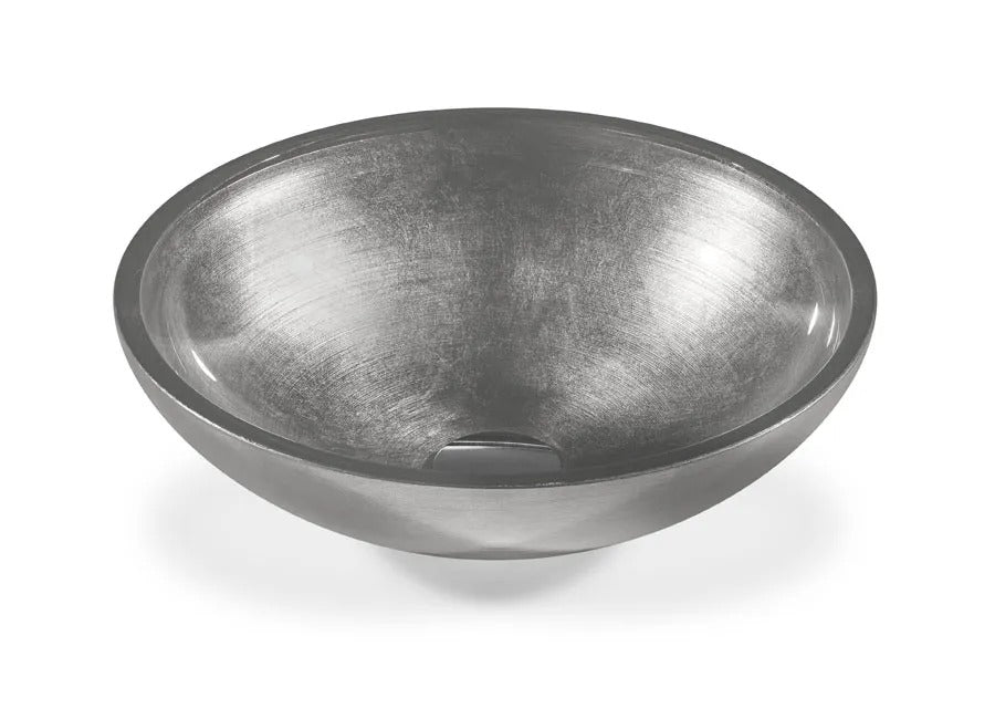 SICIS® Doh Glaswaschbecken Almenus rund in Silbergrau – Aufsatzwaschbecken Ø 40 cm aus bleifreiem Glas mit Rigato-Rillenstruktur