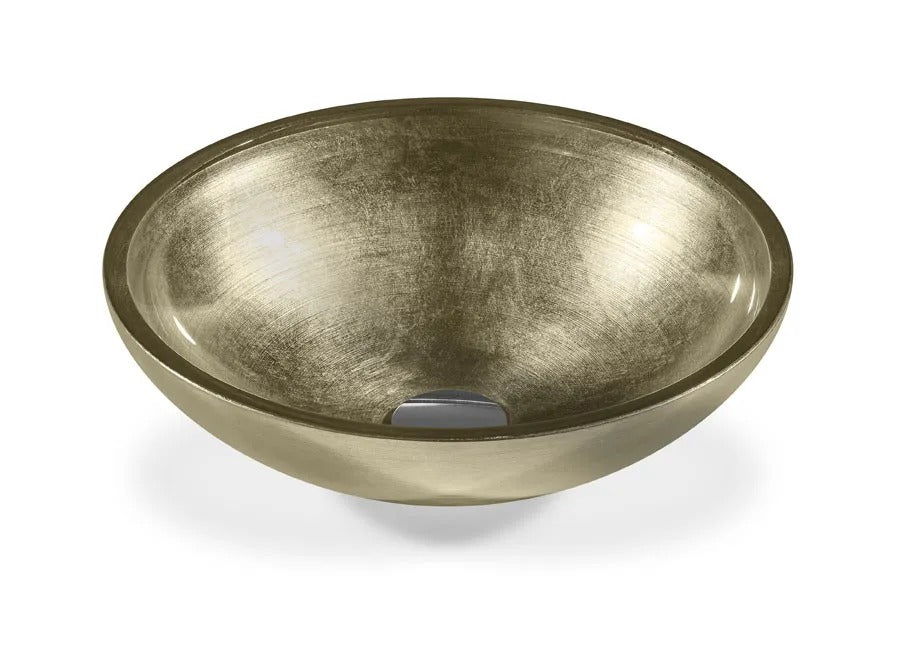 SICIS® Doh Glaswaschbecken Amandalar 2 rund in Olive – Aufsatzwaschbecken Ø 40 cm aus bleifreiem Glas mit Rigato-Rillenstruktur
