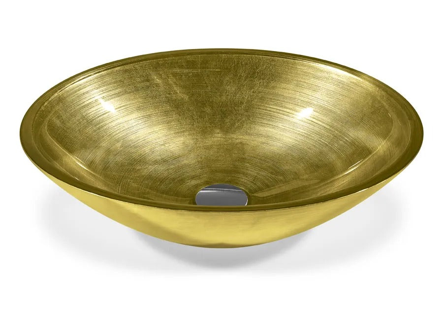 SICIS® Doh Glaswaschbecken Amaril 3 oval in Gold – Aufsatzwaschbecken 50 × 40 cm aus bleifreiem Glas mit Rigato-Rillenstruktur