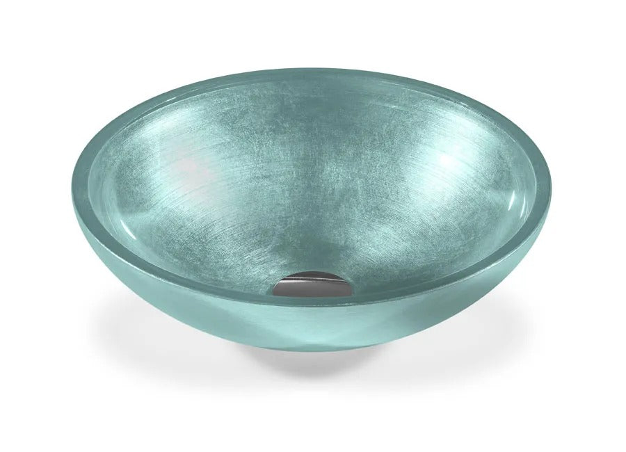 SICIS® Doh Glaswaschbecken Argolan rund in Aqua – Aufsatzwaschbecken Ø 40 cm aus bleifreiem Glas mit Rigato-Rillenstruktur