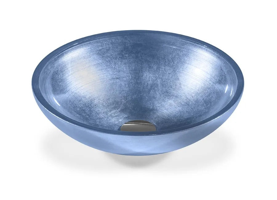 SICIS® Doh Glaswaschbecken Astrid 2 rund in Himmelblau – Aufsatzwaschbecken Ø 40 cm aus bleifreiem Glas mit Rigato-Rillenstruktur