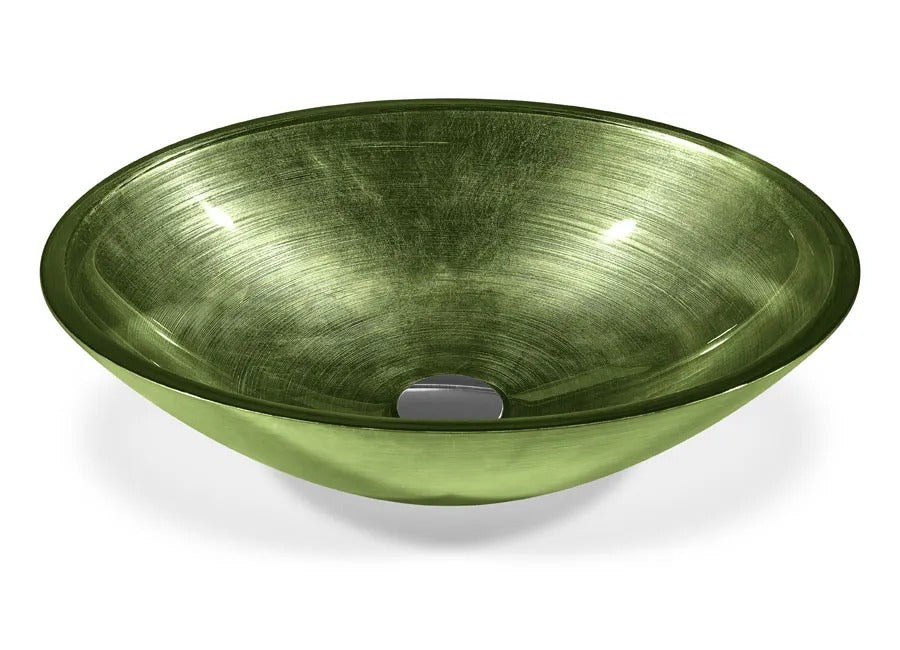 SICIS® Doh Glaswaschbecken Bamboo 2 oval in Waldgrün – Aufsatzwaschbecken 50 × 40 cm aus bleifreiem Glas mit Rigato-Rillenstruktur