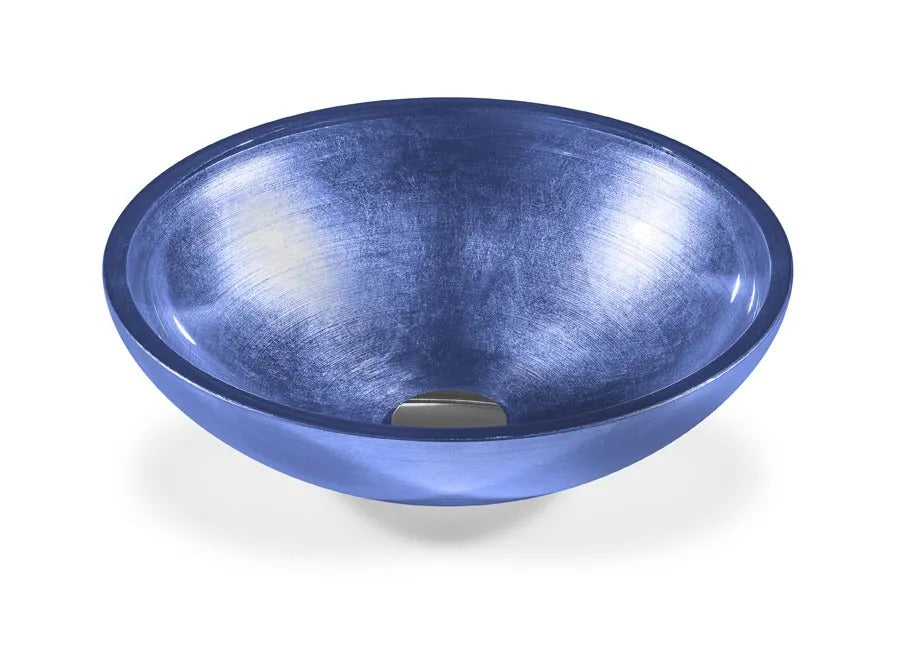 SICIS® Doh Glaswaschbecken Billam 2 rund in Blau – Aufsatzwaschbecken Ø 40 cm aus bleifreiem Glas mit Rigato-Rillenstruktur