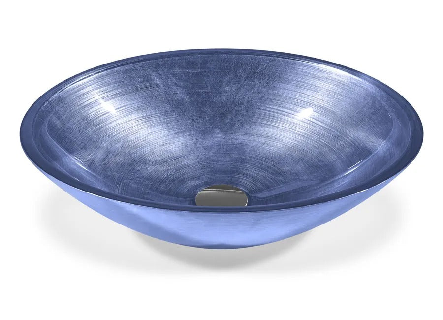 SICIS® Doh Glaswaschbecken Billam oval in Blau – Aufsatzwaschbecken 50 × 40 cm aus bleifreiem Glas mit Rigato-Rillenstruktur