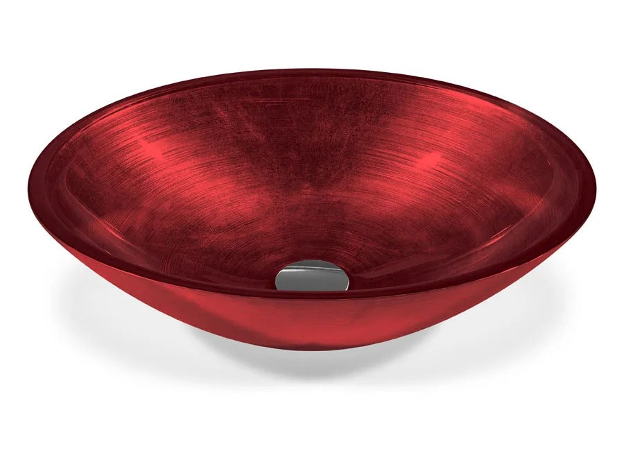 SICIS® Doh Glaswaschbecken Carmesim 2 oval in Rot – Aufsatzwaschbecken 50 × 40 cm aus bleifreiem Glas mit Rigato-Rillenstruktur