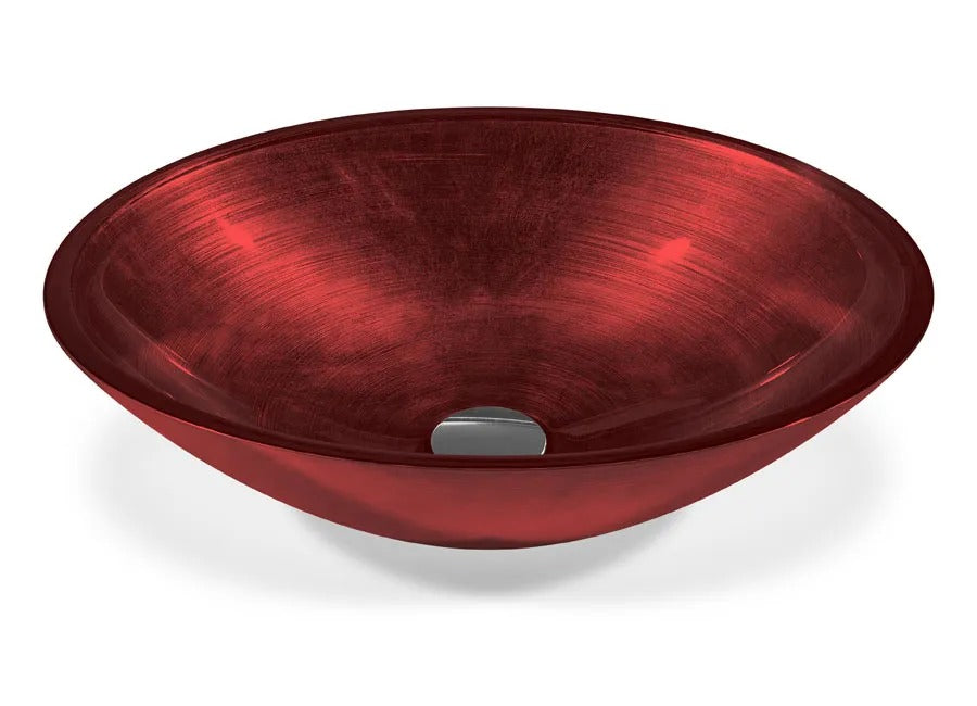 SICIS® Doh Glaswaschbecken Carmesim oval in Rot – Aufsatzwaschbecken 50 × 40 cm aus bleifreiem Glas mit Rigato-Rillenstruktur