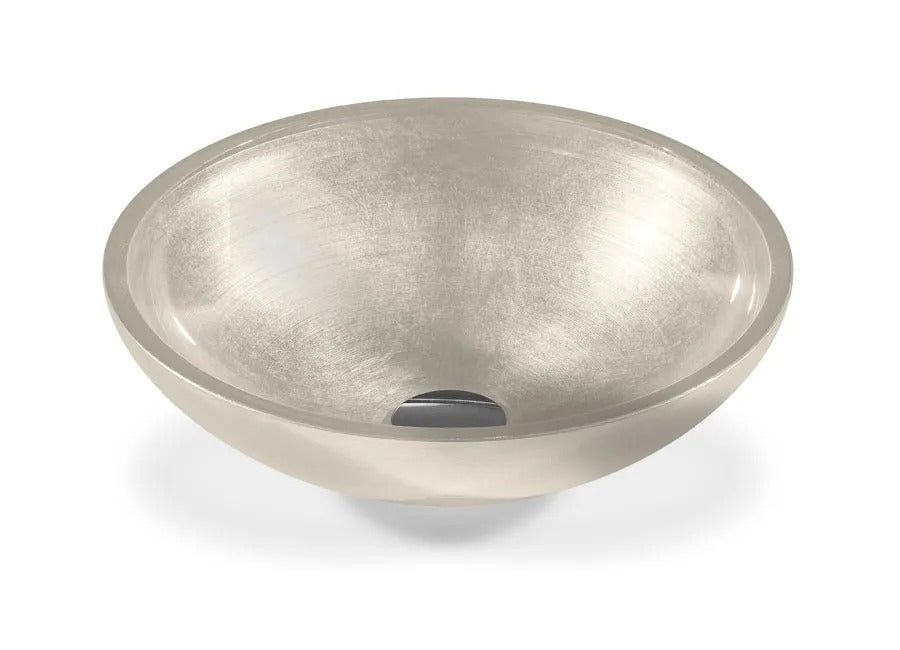 SICIS® Doh Glaswaschbecken Chantal 2 rund in Champagner – Aufsatzwaschbecken Ø 40 cm aus bleifreiem Glas mit Rigato-Rillenstruktur