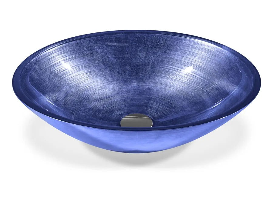 SICIS® Doh Glaswaschbecken Cobal 3 oval in Kobaltblau – Aufsatzwaschbecken 50 × 40 cm aus bleifreiem Glas mit Rigato-Rillenstruktur
