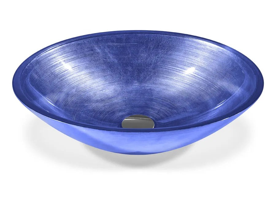 SICIS® Doh Glaswaschbecken Cobal oval in Kobaltblau – Aufsatzwaschbecken 50 × 40 cm aus bleifreiem Glas mit Rigato-Rillenstruktur