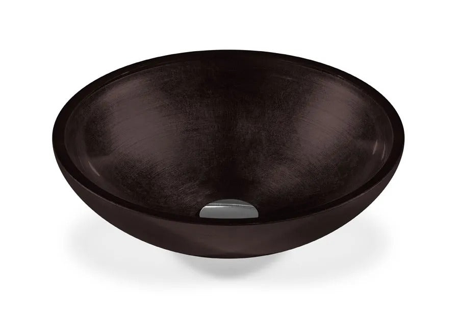 SICIS® Doh Glaswaschbecken Copper 2 rund in Dunkelbraun – Aufsatzwaschbecken Ø 40 cm aus bleifreiem Glas mit Rigato-Rillenstruktur