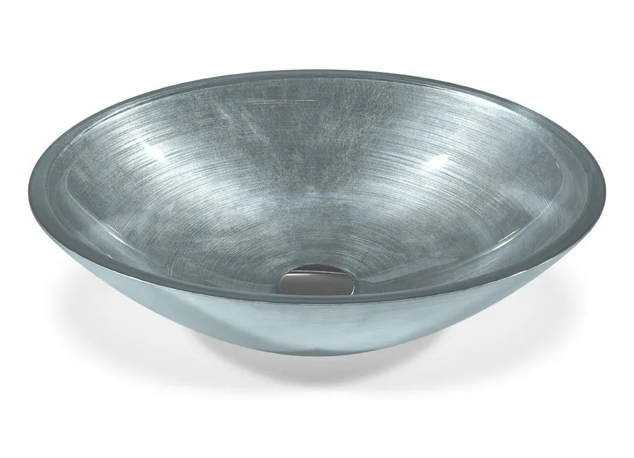SICIS® Doh Glaswaschbecken Diadem oval in Silberblau – Aufsatzwaschbecken 50 × 40 cm aus bleifreiem Glas mit Rigato-Rillenstruktur