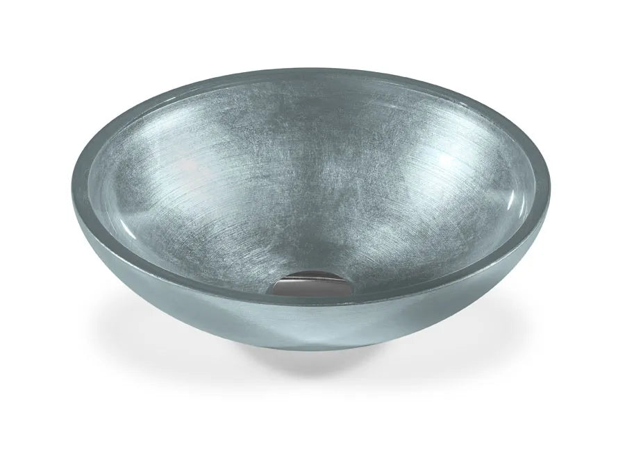 SICIS® Doh Glaswaschbecken Diadem rund in Silberblau – Aufsatzwaschbecken Ø 40 cm aus bleifreiem Glas mit Rigato-Rillenstruktur