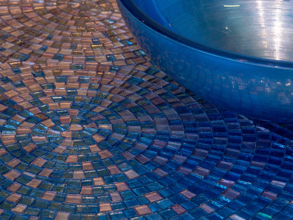 SICIS® glass washbasin Azure Bay (Blue) on its glass mosaic gradient – Tiamont