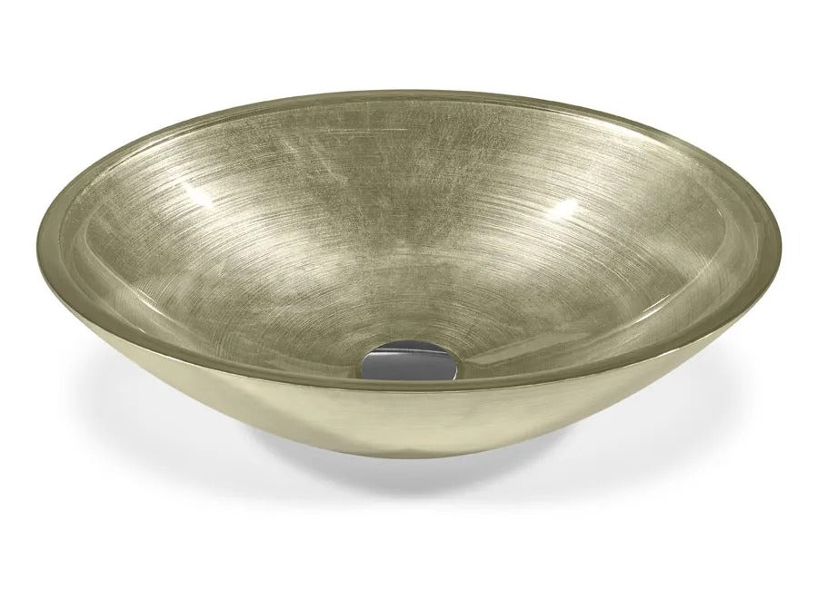 SICIS® Doh Glaswaschbecken Emas oval in Champagner – Aufsatzwaschbecken 50 × 40 cm aus bleifreiem Glas mit Rigato-Rillenstruktur