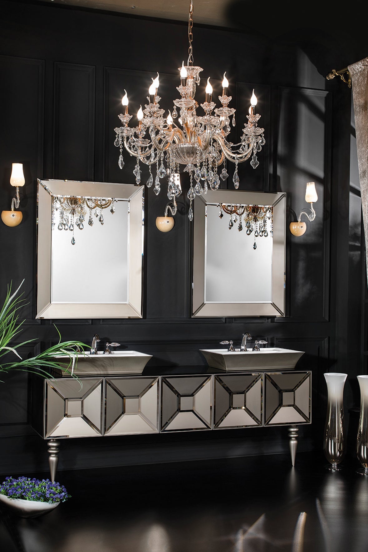 Fiaba - Grau, Badmöbel Set mit Waschtisch, Beischrank, Doppelwaschbecken und Spiegel