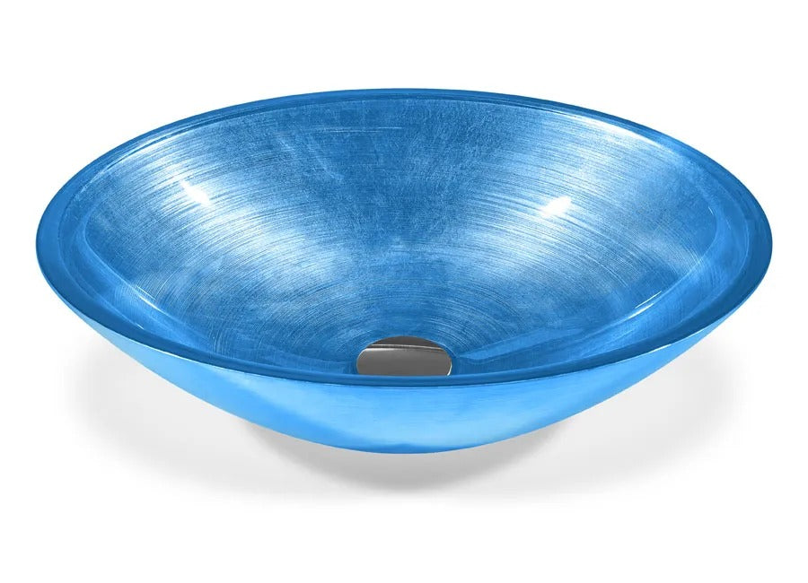 SICIS® Doh Glaswaschbecken Gentius 3 oval in Azurblau – Aufsatzwaschbecken 50 × 40 cm aus bleifreiem Glas mit Rigato-Rillenstruktur
