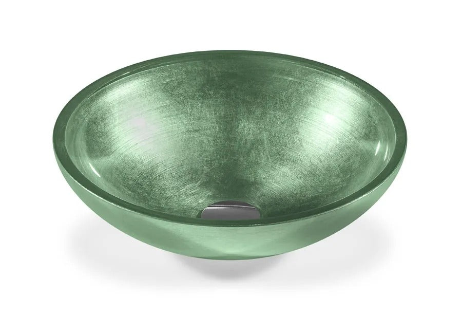 SICIS® Doh Glaswaschbecken Grenser 2 rund in Jade – Aufsatzwaschbecken Ø 40 cm aus bleifreiem Glas mit Rigato-Rillenstruktur