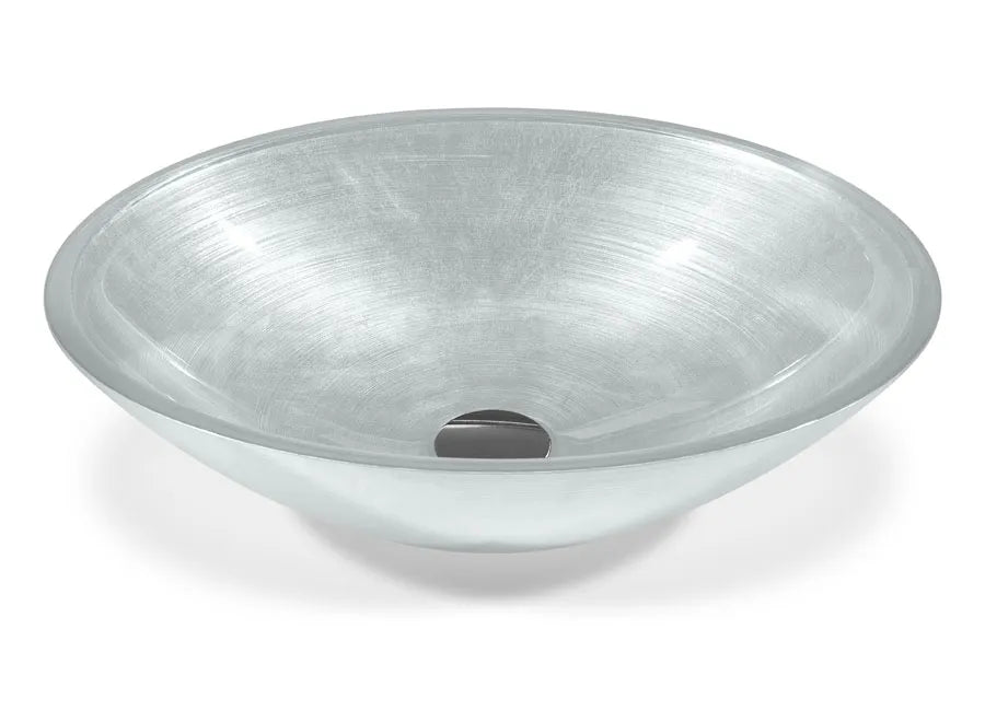 SICIS® Doh Glaswaschbecken Icemir 3 oval in Silberweiß – Aufsatzwaschbecken 50 × 40 cm aus bleifreiem Glas mit Rigato-Rillenstruktur