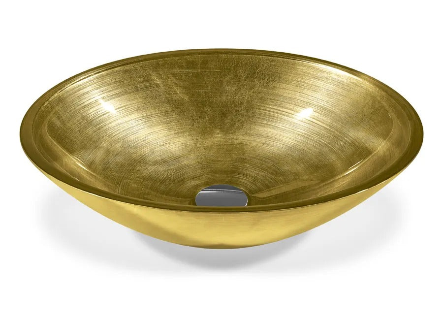 SICIS® Doh Glaswaschbecken Indistan oval in Gold – Aufsatzwaschbecken 50 × 40 cm aus bleifreiem Glas mit Rigato-Rillenstruktur