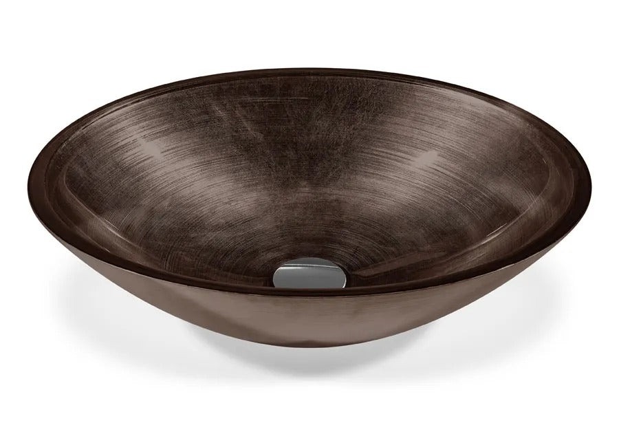 SICIS® Doh Glaswaschbecken Jantar 2 oval in Dunkelbraun – Aufsatzwaschbecken 50 × 40 cm aus bleifreiem Glas mit Rigato-Rillenstruktur
