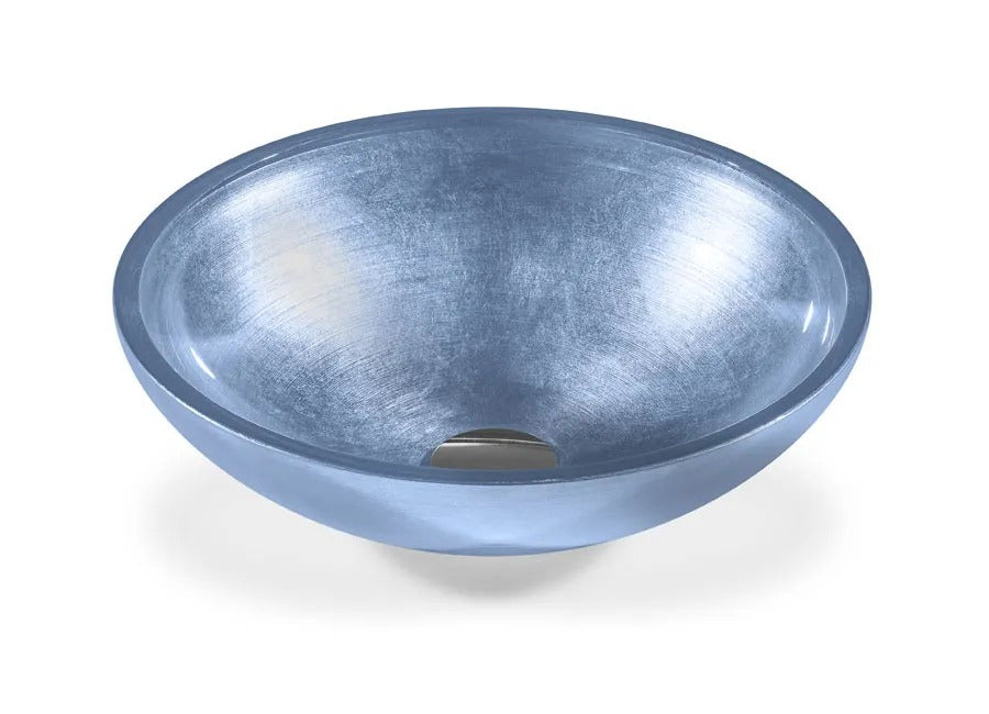 SICIS® Doh Glaswaschbecken Kariba 2 rund in Hellblau – Aufsatzwaschbecken Ø 40 cm aus bleifreiem Glas mit Rigato-Rillenstruktur