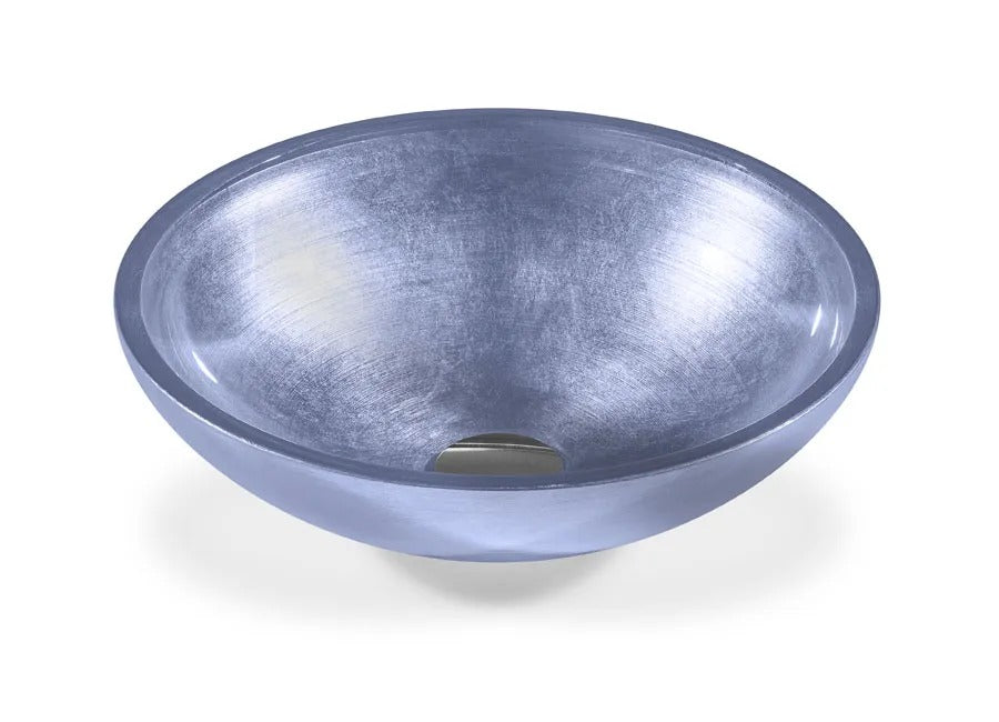 SICIS® Doh Glaswaschbecken Kariba rund in Hellblau – Aufsatzwaschbecken Ø 40 cm aus bleifreiem Glas mit Rigato-Rillenstruktur