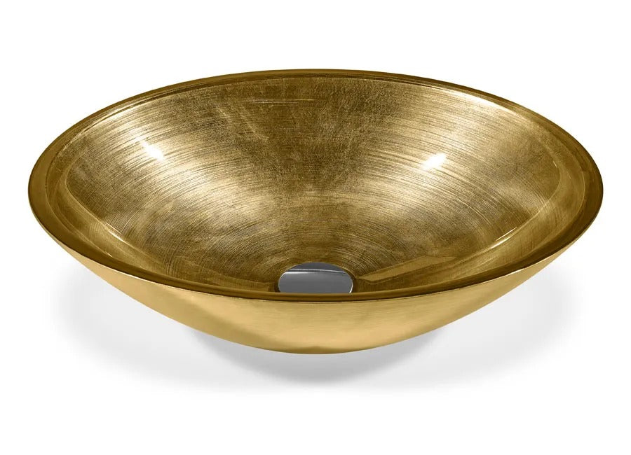SICIS® Doh Glaswaschbecken Kori 2 oval in Gold – Aufsatzwaschbecken 50 × 40 cm aus bleifreiem Glas mit Rigato-Rillenstruktur