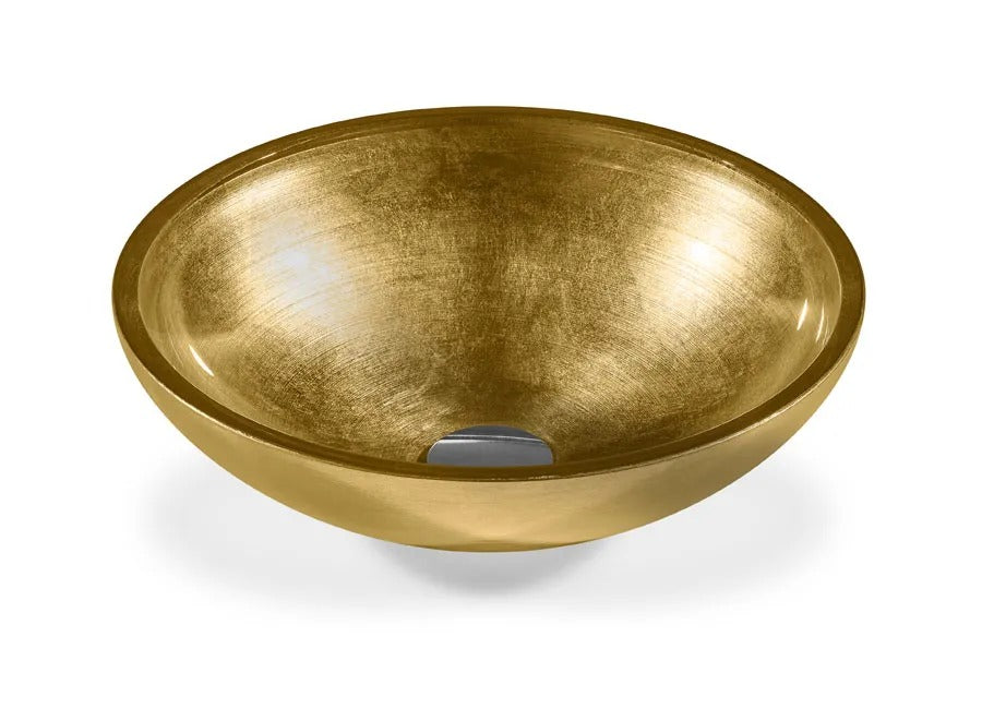 SICIS® Doh Glaswaschbecken Kori 2 rund in Gold – Aufsatzwaschbecken Ø 40 cm aus bleifreiem Glas mit Rigato-Rillenstruktur