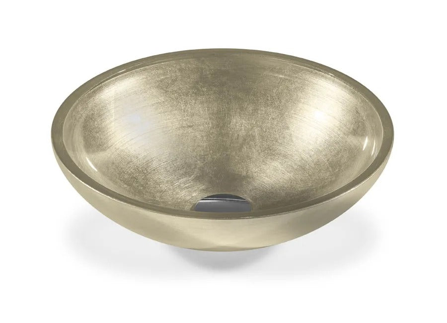 SICIS® Doh Glaswaschbecken Kori 3 rund in Champagner – Aufsatzwaschbecken Ø 40 cm aus bleifreiem Glas mit Rigato-Rillenstruktur
