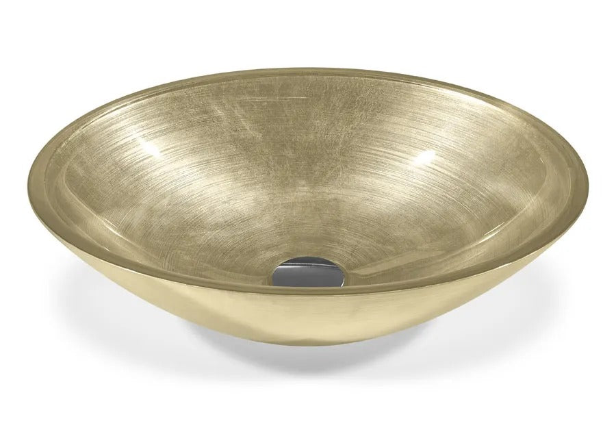 SICIS® Doh Glaswaschbecken Kori oval in Champagner – Aufsatzwaschbecken 50 × 40 cm aus bleifreiem Glas mit Rigato-Rillenstruktur