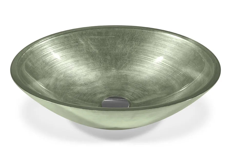 SICIS® Doh Glaswaschbecken Lenhic oval in Olivgrün – Aufsatzwaschbecken 50 × 40 cm aus bleifreiem Glas mit Rigato-Rillenstruktur