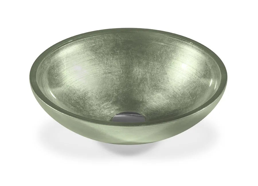 SICIS® Doh Glaswaschbecken Lenhic rund in Olivgrün – Aufsatzwaschbecken Ø 40 cm aus bleifreiem Glas mit Rigato-Rillenstruktur