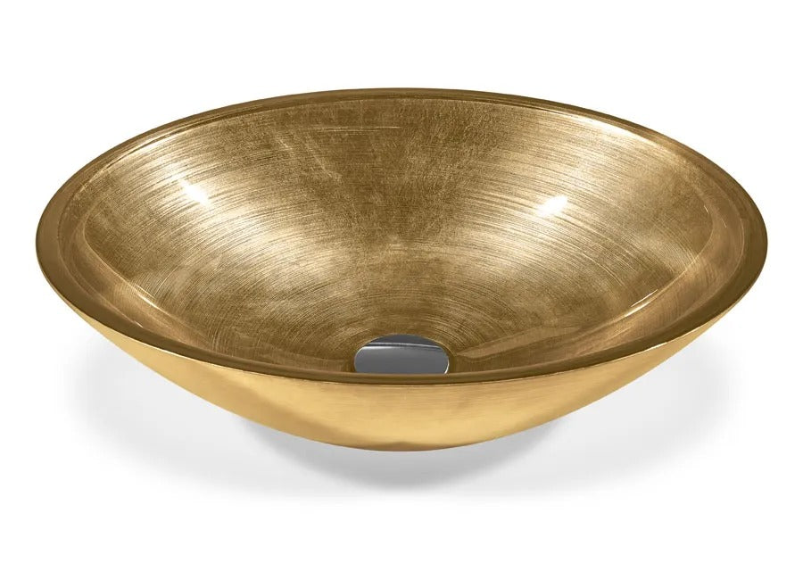 SICIS® Doh Glaswaschbecken Lescaram 2 oval in Bernstein – Aufsatzwaschbecken 50 × 40 cm aus bleifreiem Glas mit Rigato-Rillenstruktur