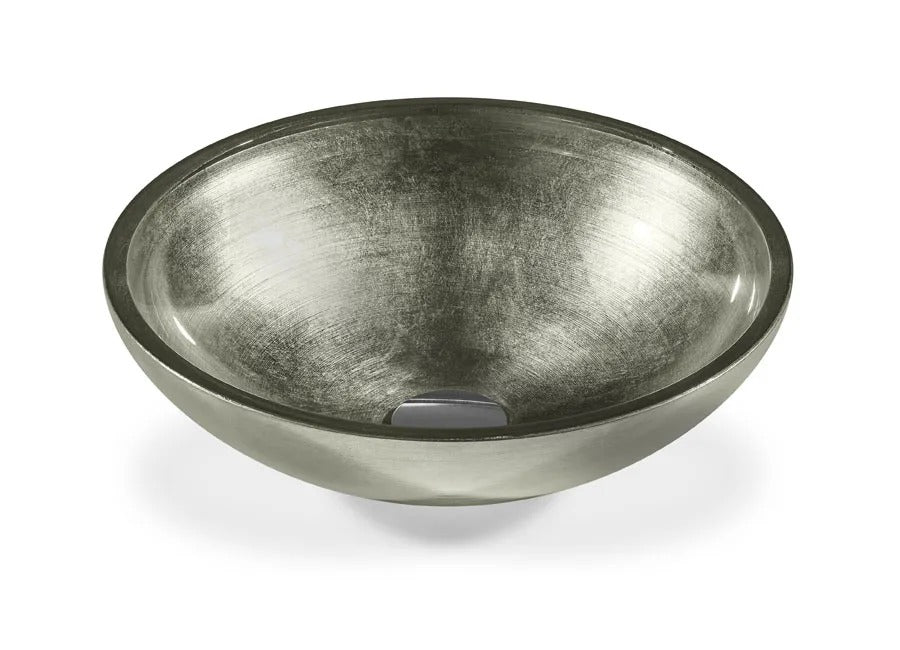 SICIS® Doh Glaswaschbecken Lescaram 3 rund in Silbergrau – Aufsatzwaschbecken Ø 40 cm aus bleifreiem Glas mit Rigato-Rillenstruktur