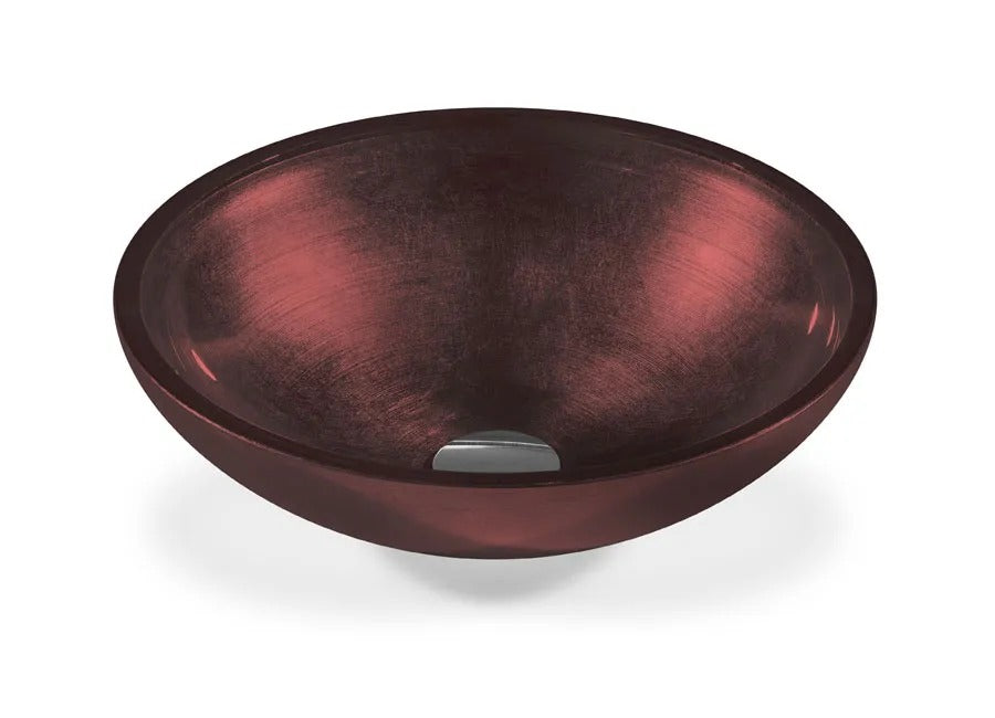 SICIS® Doh Glaswaschbecken Lidris rund in Bordeaux – Aufsatzwaschbecken Ø 40 cm aus bleifreiem Glas mit Rigato-Rillenstruktur