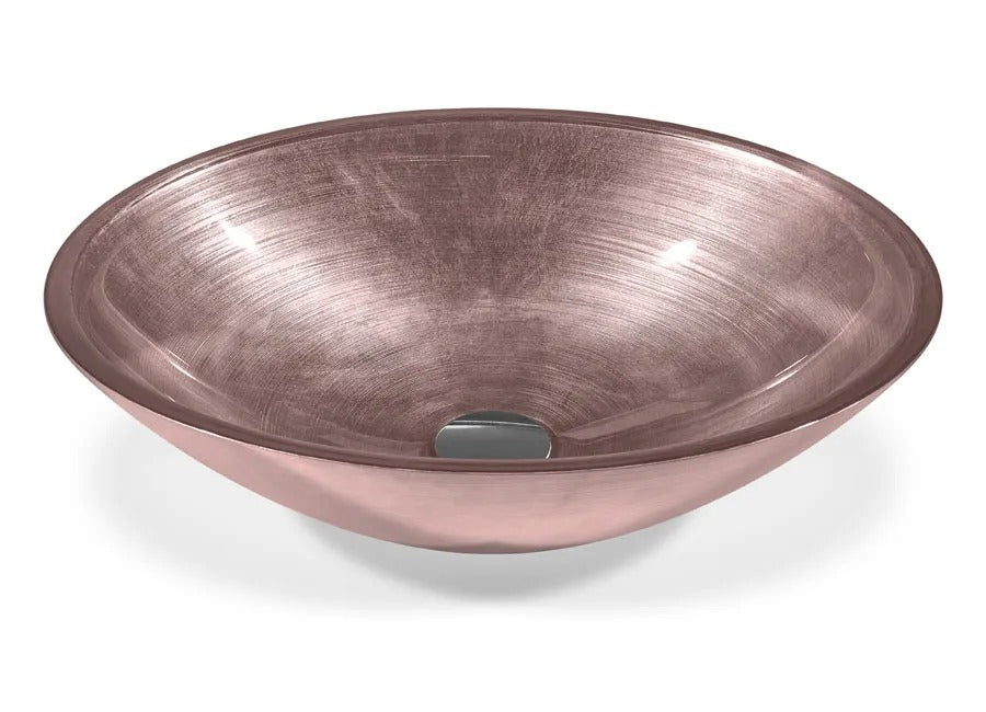 SICIS® Doh Glaswaschbecken Martuel 3 oval in Altrosa – Aufsatzwaschbecken 50 × 40 cm aus bleifreiem Glas mit Rigato-Rillenstruktur