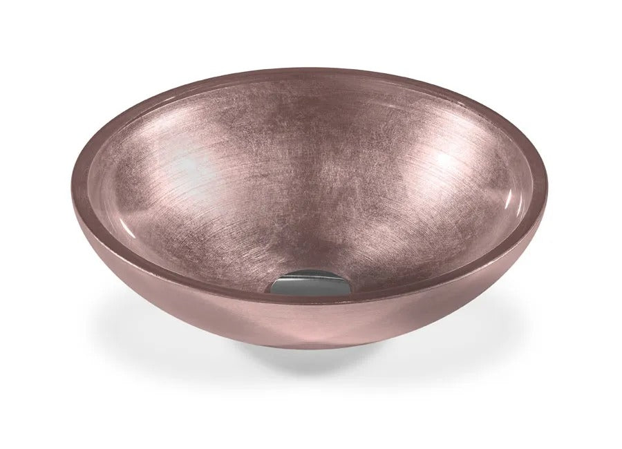 SICIS® Doh Glaswaschbecken Martuel 3 rund in Altrosa – Aufsatzwaschbecken Ø 40 cm aus bleifreiem Glas mit Rigato-Rillenstruktur