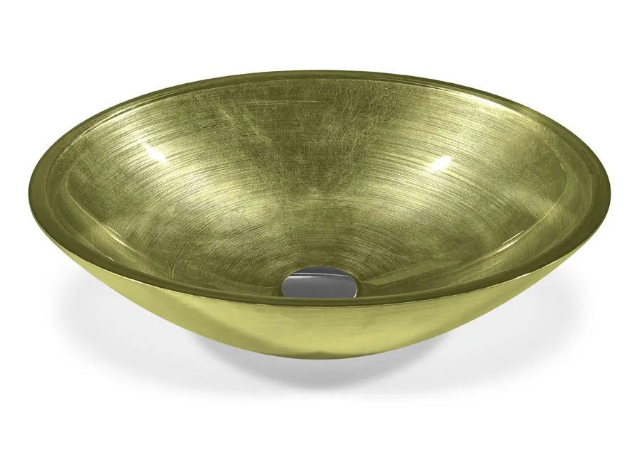 SICIS® Doh Glaswaschbecken Mirales 2 oval in Olive – Aufsatzwaschbecken 50 × 40 cm aus bleifreiem Glas mit Rigato-Rillenstruktur