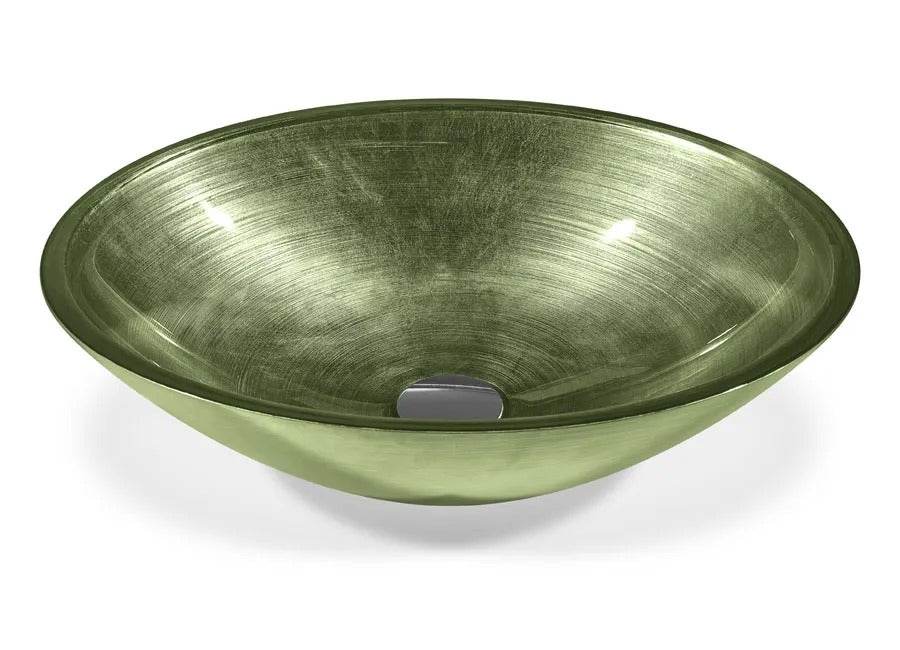 SICIS® Doh Glaswaschbecken Neide oval in Olivgrün – Aufsatzwaschbecken 50 × 40 cm aus bleifreiem Glas mit Rigato-Rillenstruktur