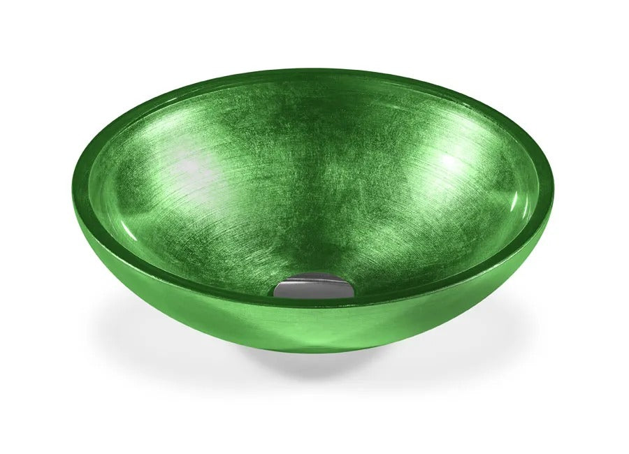 SICIS® Doh Glaswaschbecken Nergreve rund in Smaragdgrün – Aufsatzwaschbecken Ø 40 cm aus bleifreiem Glas mit Rigato-Rillenstruktur
