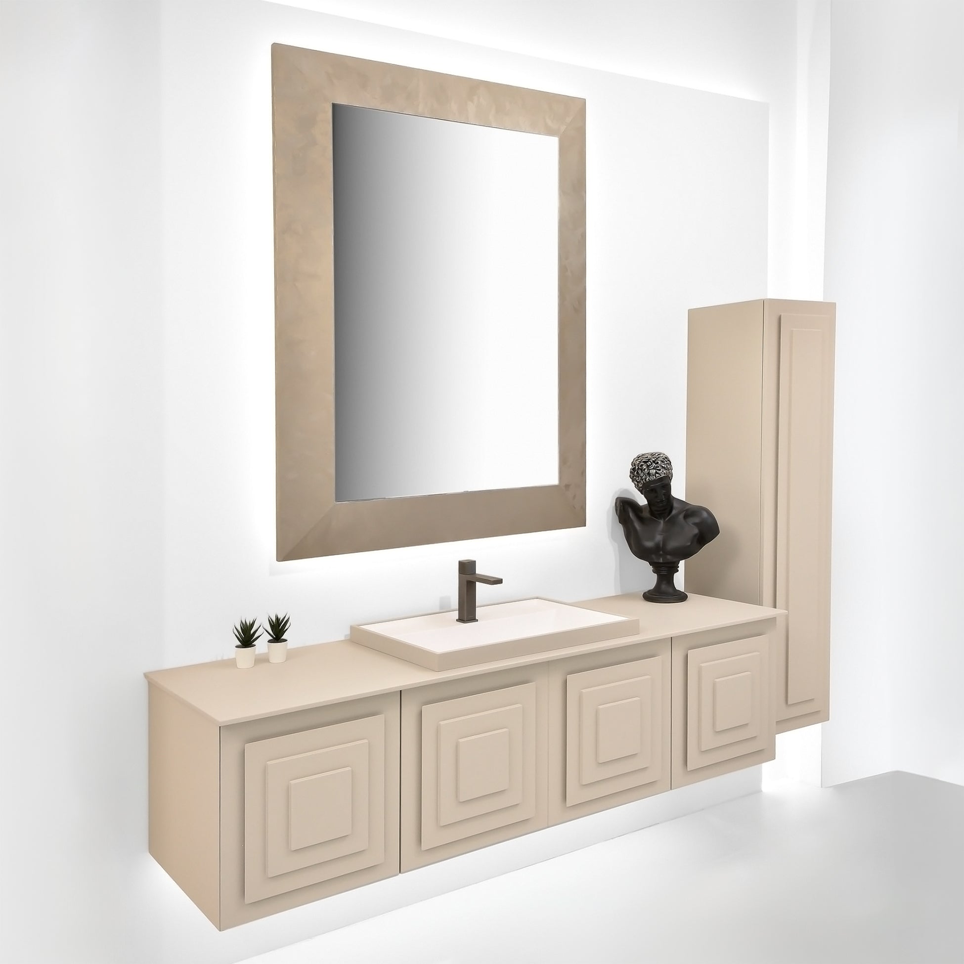 Ein Traumhaftes Badmöbelset in Beige, modern und hochwertig und minimaltisch, dazu der Design-Waschbecken. Ab sofort erhältlich über den Tiamont Shop. Entdecken Sie weitere moderne Waschbecken mit Unterschrank in Beige. 