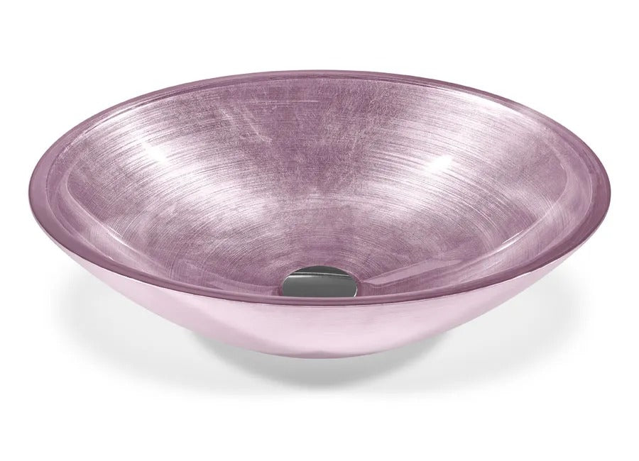SICIS® Doh Glaswaschbecken Opalis 3 oval in Rosa – Aufsatzwaschbecken 50 × 40 cm aus bleifreiem Glas mit Rigato-Rillenstruktur