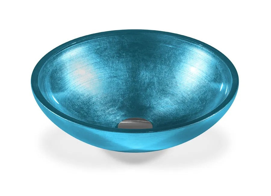 SICIS® Doh Glaswaschbecken Pavon 2 rund in Türkis – Aufsatzwaschbecken Ø 40 cm aus bleifreiem Glas mit Rigato-Rillenstruktur